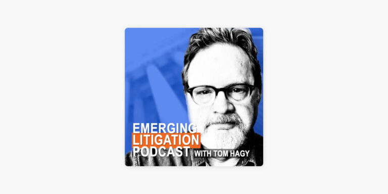 Emerging Litigation Podcast logo.