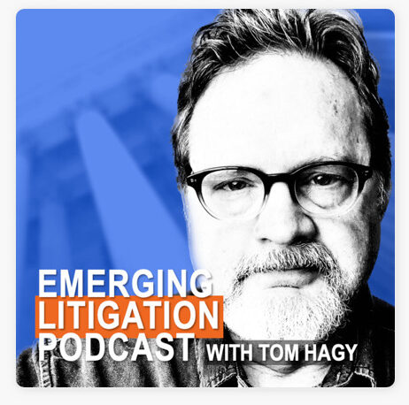Emerging Litigation Podcast logo.