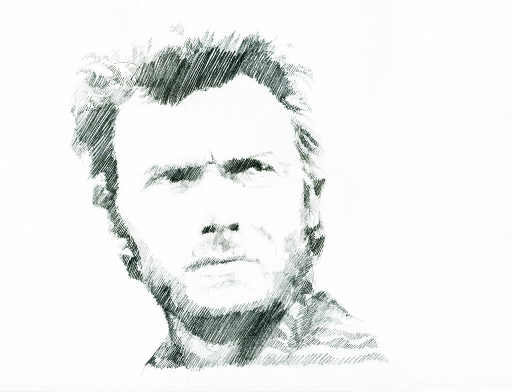 Black and white sketch of Clint Eastwood