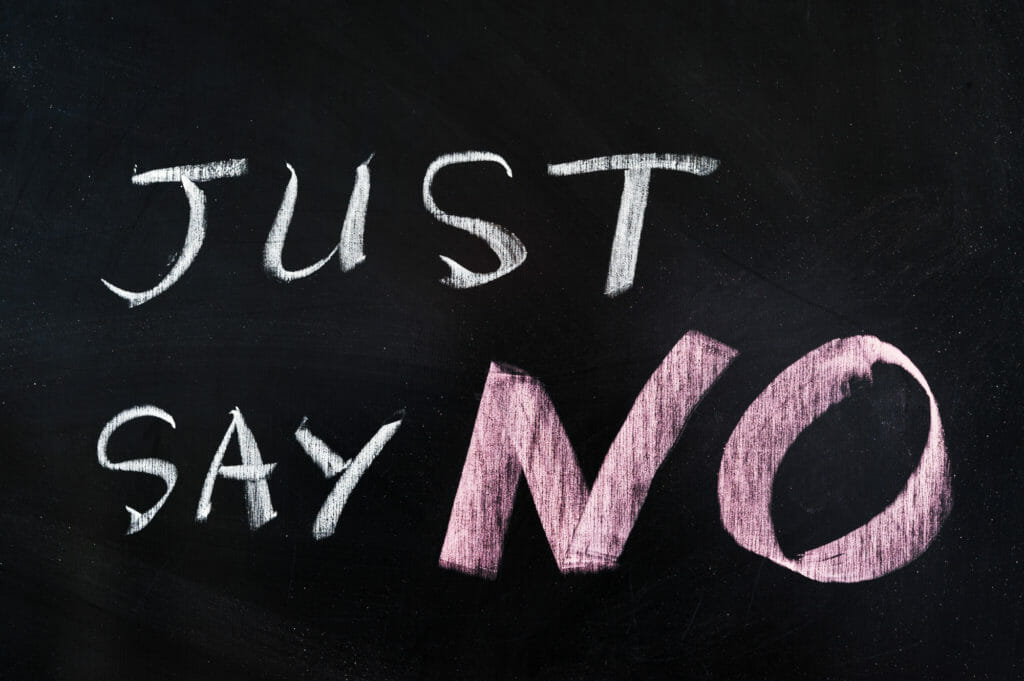 just say no on a chalkboard