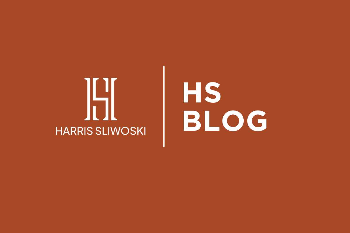 Logo of "Harris Sliwoski" and text "HS Blog" on a brown background.